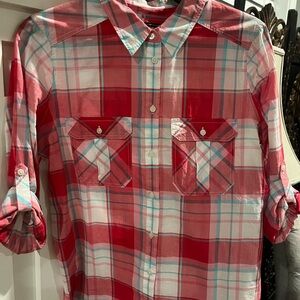 Express Red Plaid Women's Button Down Shirt